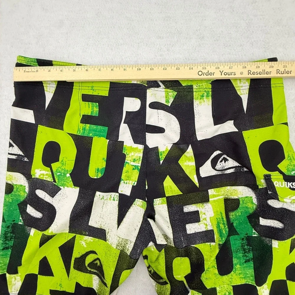 Quiksilver Board Shorts Mens 42 Green Graphic Print Logo Side Pocket Stretch‎